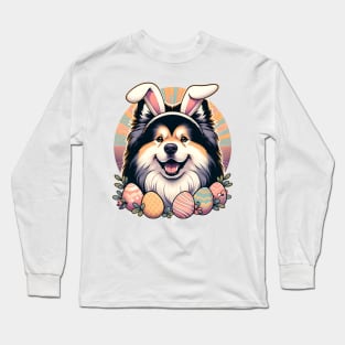 Swedish Lapphund Enjoys Easter with Bunny Ears Long Sleeve T-Shirt